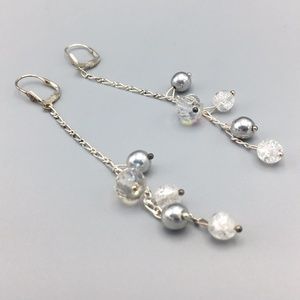 Sterling Silver White Beaded Earrings White NWOT Wedding Bride